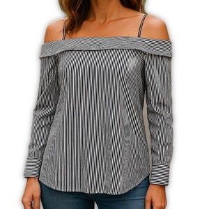 Guest Editor Gray Stripe Off Shoulder Top Women XS Long Sleeve Blouse NWT